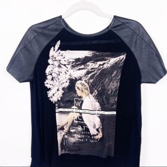 Zara Tops - Zara Faux Leather Short Sleeve Graphic Tee Top Size M